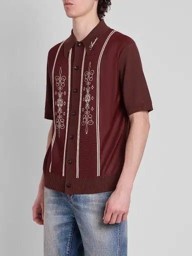 AMIRI Men's Abstract Paneled Wool-Blend Short-Sleeve Shirt | Thumbnail 4 AMIRI Men's Abstract Paneled Wool-Blend Short-Sleeve Shirt | Thumbnail 4