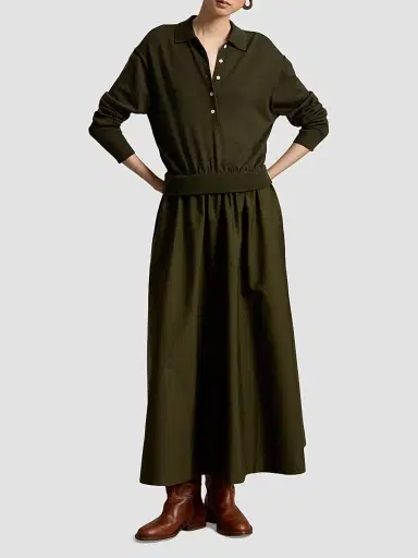 Polo Ralph Lauren Women's Hybrid Knit Polo Midi Dress | Thumbnail 2 Polo Ralph Lauren Women's Hybrid Knit Polo Midi Dress | Thumbnail 2