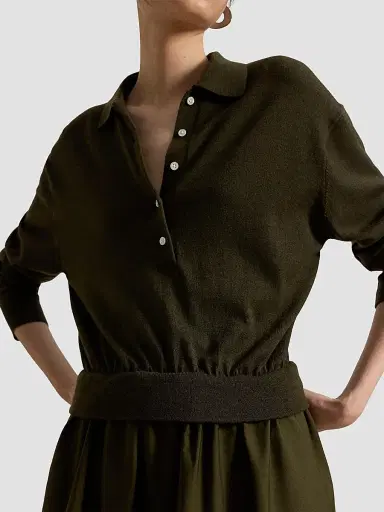 Polo Ralph Lauren Women's Hybrid Knit Polo Midi Dress | Thumbnail 4 Polo Ralph Lauren Women's Hybrid Knit Polo Midi Dress | Thumbnail 4