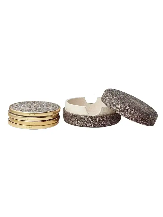 Shagreen & Brass Coaster Set/Set Of 4 Shagreen & Brass Coaster Set/Set Of 4