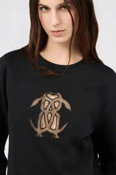 Roberto Cavalli Black Sweatshirt with Cut-Out Embroidered Logo | Thumbnail 4 Roberto Cavalli Black Sweatshirt with Cut-Out Embroidered Logo | Thumbnail 4