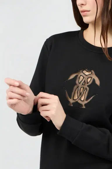 Roberto Cavalli Black Sweatshirt with Cut-Out Embroidered Logo | Thumbnail 5 Roberto Cavalli Black Sweatshirt with Cut-Out Embroidered Logo | Thumbnail 5