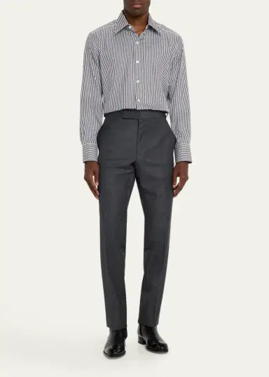 Tom Ford Men's Wool Sharkskin Flat-Front Pants | Thumbnail 2 Tom Ford Men's Wool Sharkskin Flat-Front Pants | Thumbnail 2