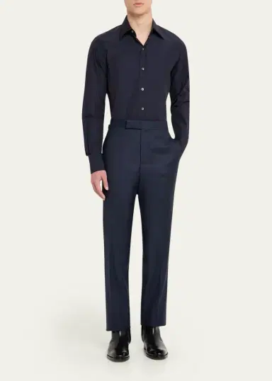 Tom Ford Men's Wool Sharkskin Flat-Front Pants | Thumbnail 6 Tom Ford Men's Wool Sharkskin Flat-Front Pants | Thumbnail 6