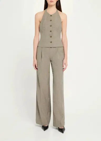 Christopher Esber Tropical Wool Leather-Waisted Wide-Leg Trousers | Thumbnail 2 Christopher Esber Tropical Wool Leather-Waisted Wide-Leg Trousers | Thumbnail 2