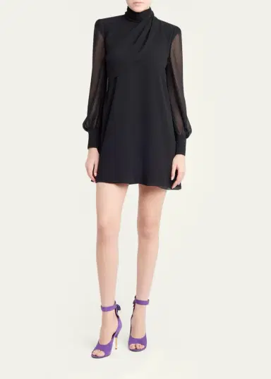 Valentino Garavani Mock-Neck Draped Silk Georgette Mini Dress | Thumbnail 2 Valentino Garavani Mock-Neck Draped Silk Georgette Mini Dress | Thumbnail 2