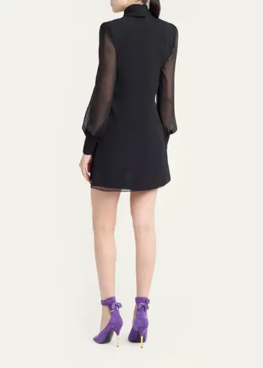 Valentino Garavani Mock-Neck Draped Silk Georgette Mini Dress | Thumbnail 3 Valentino Garavani Mock-Neck Draped Silk Georgette Mini Dress | Thumbnail 3