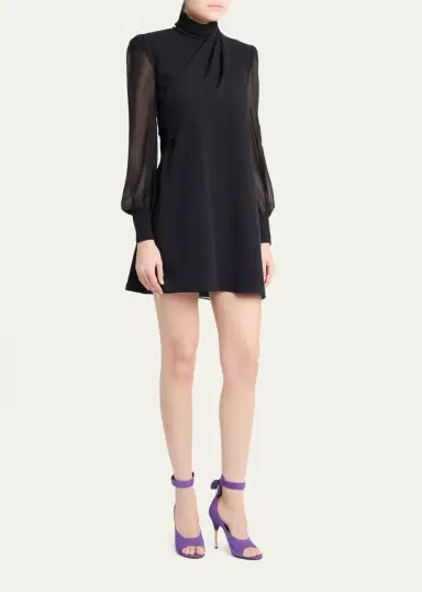 Valentino Garavani Mock-Neck Draped Silk Georgette Mini Dress | Thumbnail 4 Valentino Garavani Mock-Neck Draped Silk Georgette Mini Dress | Thumbnail 4