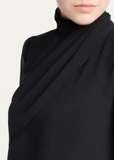 Valentino Garavani Mock-Neck Draped Silk Georgette Mini Dress | Thumbnail 5 Valentino Garavani Mock-Neck Draped Silk Georgette Mini Dress | Thumbnail 5