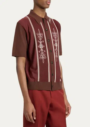 AMIRI Men's Abstract Paneled Wool-Blend Short-Sleeve Shirt | Thumbnail 4 AMIRI Men's Abstract Paneled Wool-Blend Short-Sleeve Shirt | Thumbnail 4