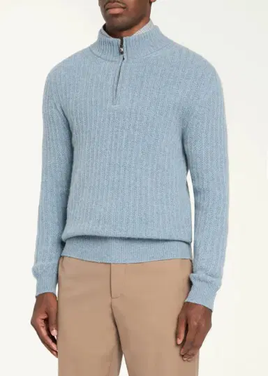 Baldassari Men's Canova Cotton Rib-Knit Half-Zip Sweater | Thumbnail 4 Baldassari Men's Canova Cotton Rib-Knit Half-Zip Sweater | Thumbnail 4