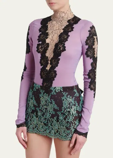 Valentino Garavani Lace & Jersey Turtleneck Bodysuit | Thumbnail 4 Valentino Garavani Lace & Jersey Turtleneck Bodysuit | Thumbnail 4