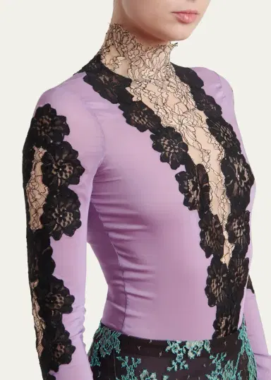 Valentino Garavani Lace & Jersey Turtleneck Bodysuit | Thumbnail 5 Valentino Garavani Lace & Jersey Turtleneck Bodysuit | Thumbnail 5