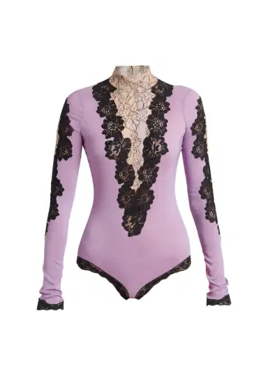 Valentino Garavani Lace & Jersey Turtleneck Bodysuit | Thumbnail 1 Valentino Garavani Lace & Jersey Turtleneck Bodysuit | Thumbnail 1
