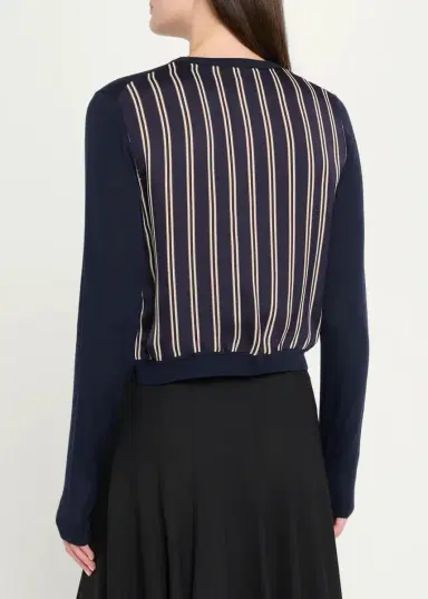 Jason Wu Collection Striped-Panel Merino Wool Knit Crewneck Cardigan | Thumbnail 3 Jason Wu Collection Striped-Panel Merino Wool Knit Crewneck Cardigan | Thumbnail 3