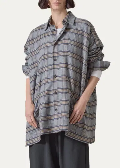 Eskandar Wide A-Line Shirt Jacket With Collar - Long Length | Thumbnail 3 Eskandar Wide A-Line Shirt Jacket With Collar - Long Length | Thumbnail 3