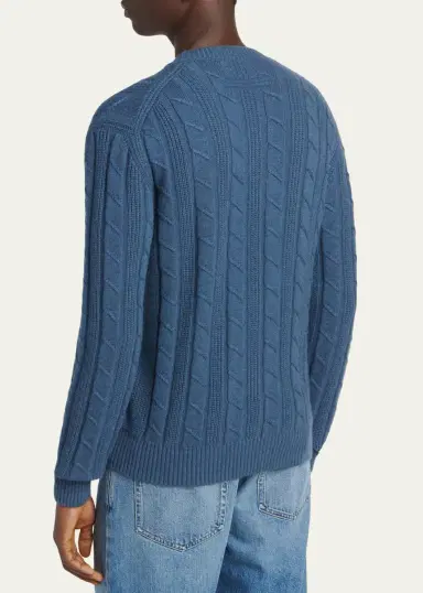 Zegna Men's Oasi Cashmere Cable Crewneck Sweater | Thumbnail 3 Zegna Men's Oasi Cashmere Cable Crewneck Sweater | Thumbnail 3