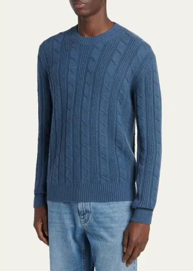 Zegna Men's Oasi Cashmere Cable Crewneck Sweater | Thumbnail 4 Zegna Men's Oasi Cashmere Cable Crewneck Sweater | Thumbnail 4