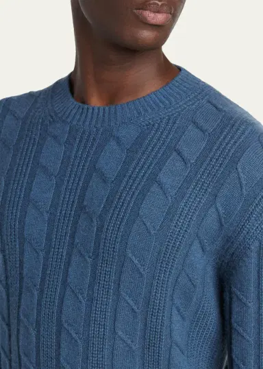 Zegna Men's Oasi Cashmere Cable Crewneck Sweater | Thumbnail 5 Zegna Men's Oasi Cashmere Cable Crewneck Sweater | Thumbnail 5
