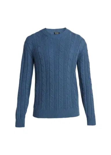 Zegna Men's Oasi Cashmere Cable Crewneck Sweater | Thumbnail 1 Zegna Men's Oasi Cashmere Cable Crewneck Sweater | Thumbnail 1