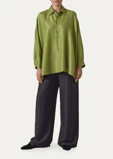 Eskandar Wide A-Line Shirt With collar - Long Length | Thumbnail 2 Eskandar Wide A-Line Shirt With collar - Long Length | Thumbnail 2