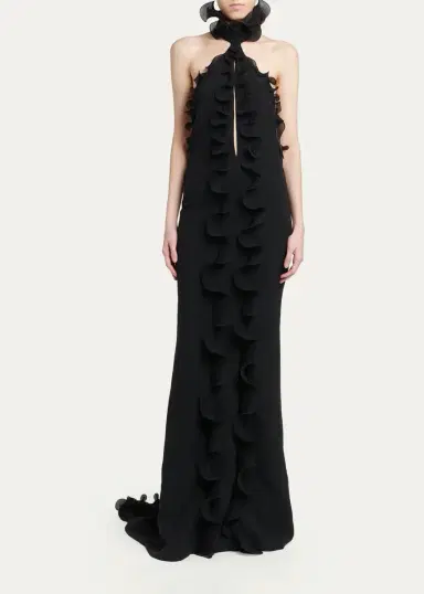 Tom Ford Silk Crepe Ruffled Halter Evening Dress | Thumbnail 2 Tom Ford Silk Crepe Ruffled Halter Evening Dress | Thumbnail 2