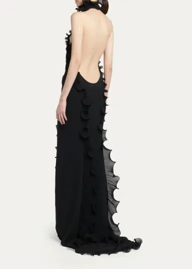 Tom Ford Silk Crepe Ruffled Halter Evening Dress | Thumbnail 3 Tom Ford Silk Crepe Ruffled Halter Evening Dress | Thumbnail 3