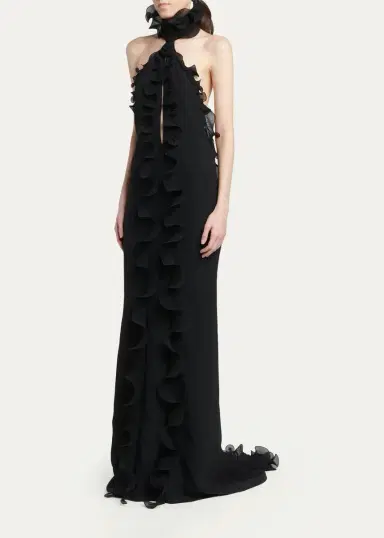 Tom Ford Silk Crepe Ruffled Halter Evening Dress | Thumbnail 4 Tom Ford Silk Crepe Ruffled Halter Evening Dress | Thumbnail 4