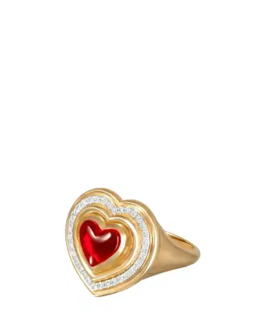 L’Atelier Nawbar 18K Yellow Gold Garnet Mimmete Heart Ring with Diamonds | Thumbnail 1 L’Atelier Nawbar 18K Yellow Gold Garnet Mimmete Heart Ring with Diamonds | Thumbnail 1
