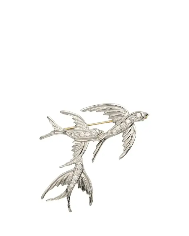 Men's 14K White Gold, Platinum & Diamond Bird Brooch Men's 14K White Gold, Platinum & Diamond Bird Brooch