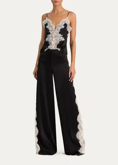 Alice + Olivia Olivia Lace-Trim Satin Wide-Leg Pants | Thumbnail 2 Alice + Olivia Olivia Lace-Trim Satin Wide-Leg Pants | Thumbnail 2