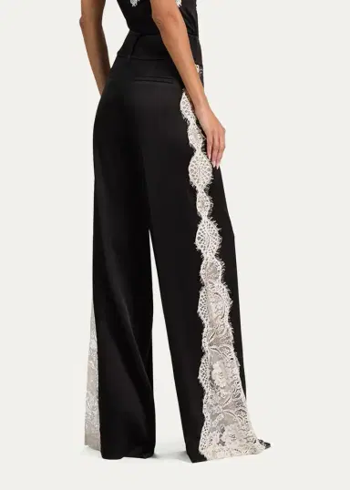 Alice + Olivia Olivia Lace-Trim Satin Wide-Leg Pants | Thumbnail 3 Alice + Olivia Olivia Lace-Trim Satin Wide-Leg Pants | Thumbnail 3