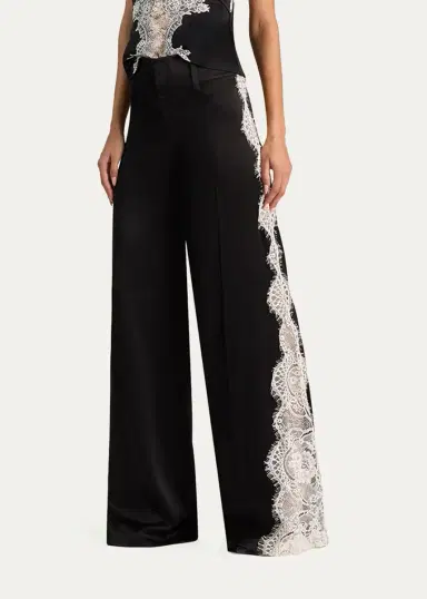 Alice + Olivia Olivia Lace-Trim Satin Wide-Leg Pants | Thumbnail 4 Alice + Olivia Olivia Lace-Trim Satin Wide-Leg Pants | Thumbnail 4
