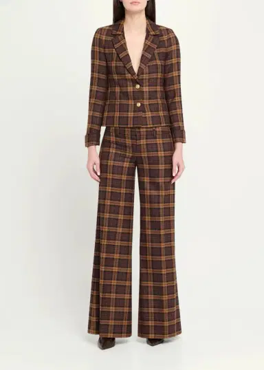 Alice + Olivia Olivia Plaid Low-Rise Wide-Leg Pants | Thumbnail 2 Alice + Olivia Olivia Plaid Low-Rise Wide-Leg Pants | Thumbnail 2