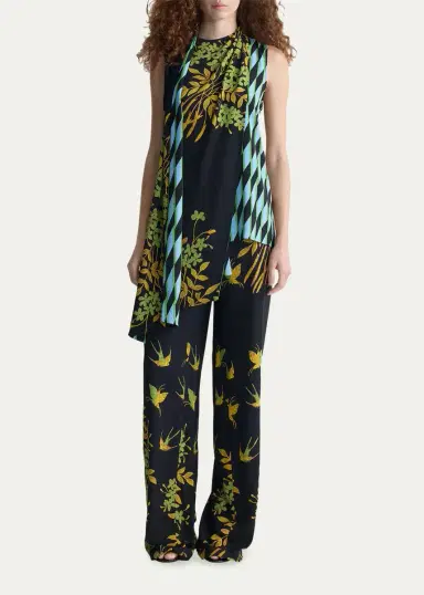 Diane von Furstenberg Draped Mixed-Print Mulberry Silk Top | Thumbnail 2 Diane von Furstenberg Draped Mixed-Print Mulberry Silk Top | Thumbnail 2