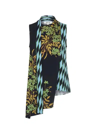 Diane von Furstenberg Draped Mixed-Print Mulberry Silk Top | Thumbnail 1 Diane von Furstenberg Draped Mixed-Print Mulberry Silk Top | Thumbnail 1