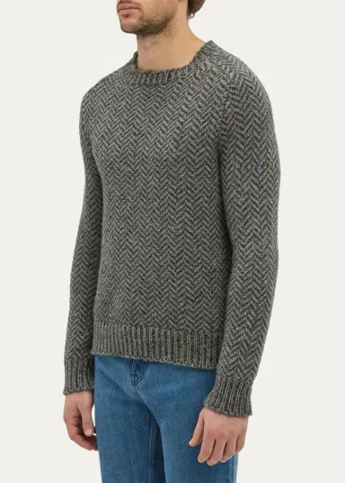 Gabriela Hearst Men's Sermo Speckled Herringbone Cashmere Crewneck Sweater | Thumbnail 2 Gabriela Hearst Men's Sermo Speckled Herringbone Cashmere Crewneck Sweater | Thumbnail 2