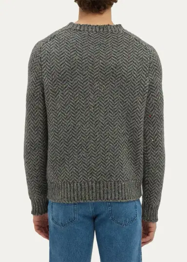 Gabriela Hearst Men's Sermo Speckled Herringbone Cashmere Crewneck Sweater | Thumbnail 3 Gabriela Hearst Men's Sermo Speckled Herringbone Cashmere Crewneck Sweater | Thumbnail 3