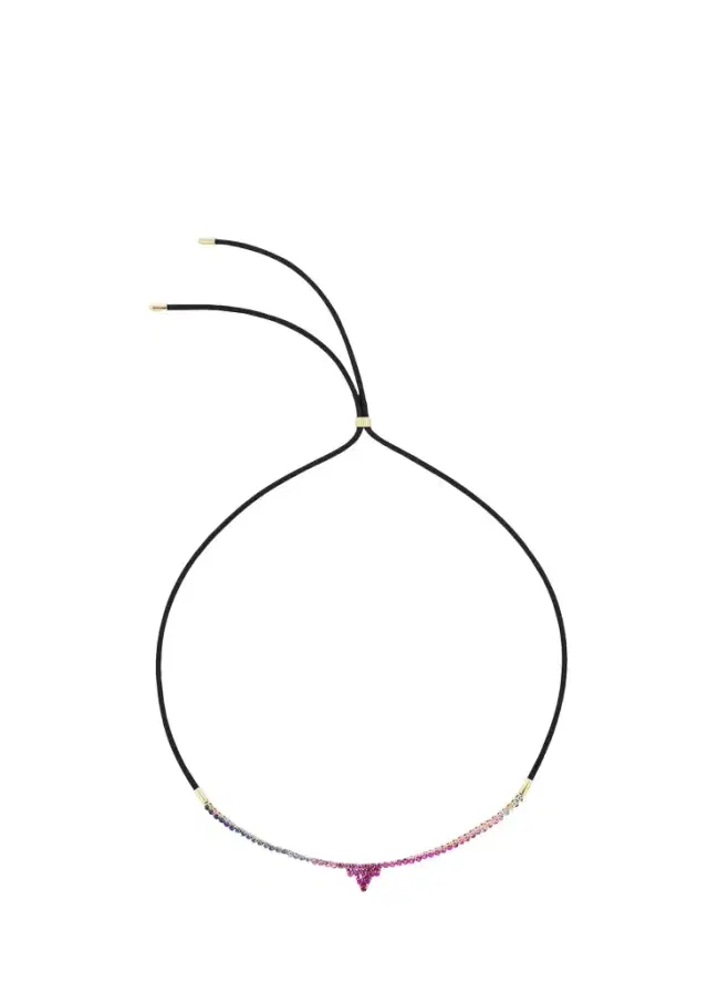 18K Yellow Gold, Leather & Sapphire Adjustable Necklace 18K Yellow Gold, Leather & Sapphire Adjustable Necklace