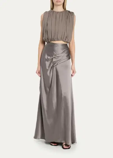 Heirlome Penny Shirred Silk Double-Georgette Bubble Crop Top | Thumbnail 2 Heirlome Penny Shirred Silk Double-Georgette Bubble Crop Top | Thumbnail 2
