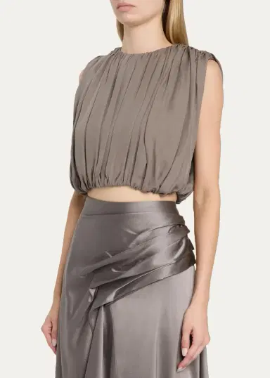Heirlome Penny Shirred Silk Double-Georgette Bubble Crop Top | Thumbnail 4 Heirlome Penny Shirred Silk Double-Georgette Bubble Crop Top | Thumbnail 4