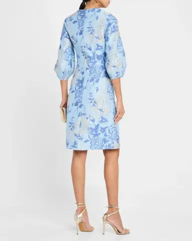 Rickie Freeman for Teri Jon Puff-Sleeve Metallic Floral Jacquard Dress | Thumbnail 3 Rickie Freeman for Teri Jon Puff-Sleeve Metallic Floral Jacquard Dress | Thumbnail 3