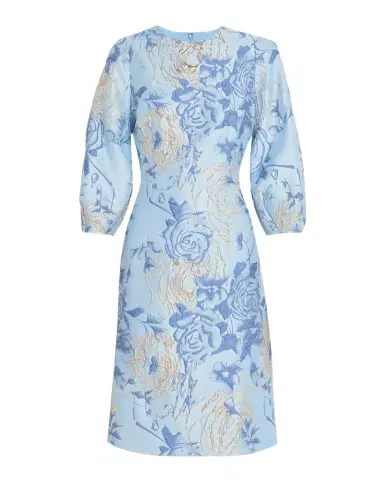 Rickie Freeman for Teri Jon Puff-Sleeve Metallic Floral Jacquard Dress | Thumbnail 1 Rickie Freeman for Teri Jon Puff-Sleeve Metallic Floral Jacquard Dress | Thumbnail 1