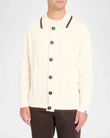 Scotch & Soda Men's Grid Knit Tipped Polo Cardigan | Thumbnail 4 Scotch & Soda Men's Grid Knit Tipped Polo Cardigan | Thumbnail 4