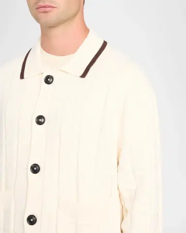 Scotch & Soda Men's Grid Knit Tipped Polo Cardigan | Thumbnail 5 Scotch & Soda Men's Grid Knit Tipped Polo Cardigan | Thumbnail 5