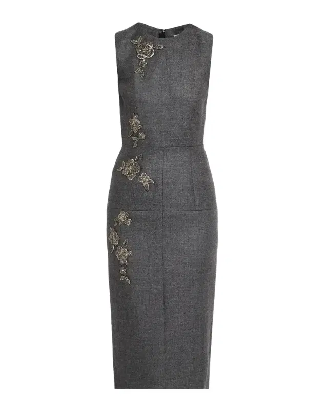 Embellished Tailored Wool Sleeveless Midi Dress Embellished Tailored Wool Sleeveless Midi Dress