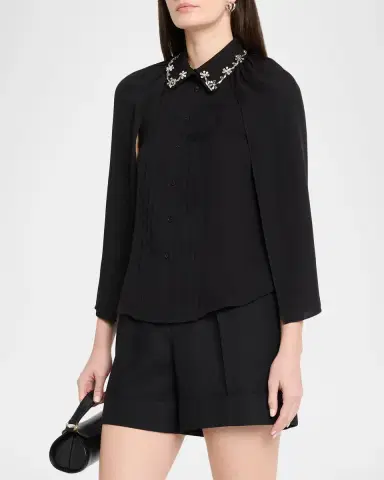 Dice Kayek Embellished-Collar Pleated Silk Cape Shirt | Thumbnail 4 Dice Kayek Embellished-Collar Pleated Silk Cape Shirt | Thumbnail 4