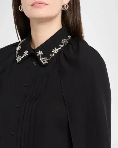 Dice Kayek Embellished-Collar Pleated Silk Cape Shirt | Thumbnail 5 Dice Kayek Embellished-Collar Pleated Silk Cape Shirt | Thumbnail 5