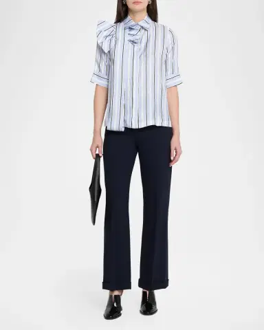 Dice Kayek Short-Sleeve Striped Silk Bow Button-Down Shirt | Thumbnail 2 Dice Kayek Short-Sleeve Striped Silk Bow Button-Down Shirt | Thumbnail 2