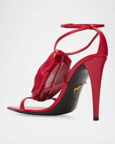 Giuseppe Zanotti 105mm Flower Metallic Leather Ankle-Strap Sandals | Thumbnail 2 Giuseppe Zanotti 105mm Flower Metallic Leather Ankle-Strap Sandals | Thumbnail 2